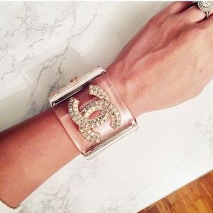 C C Acrylic Crystal or Faux Pearl Cuff Bracelets